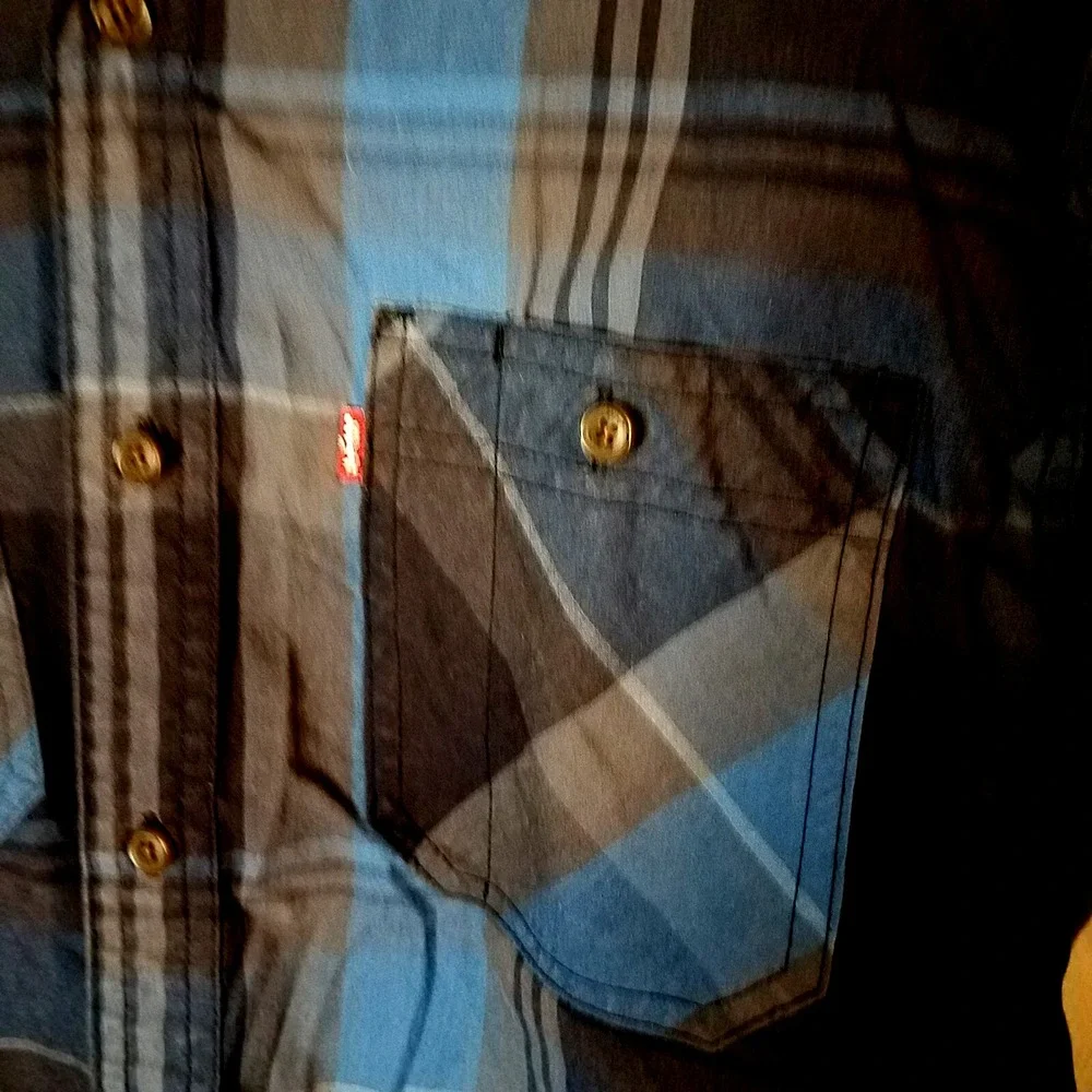 men levi button front plaid long sleeve shirt size‎ M